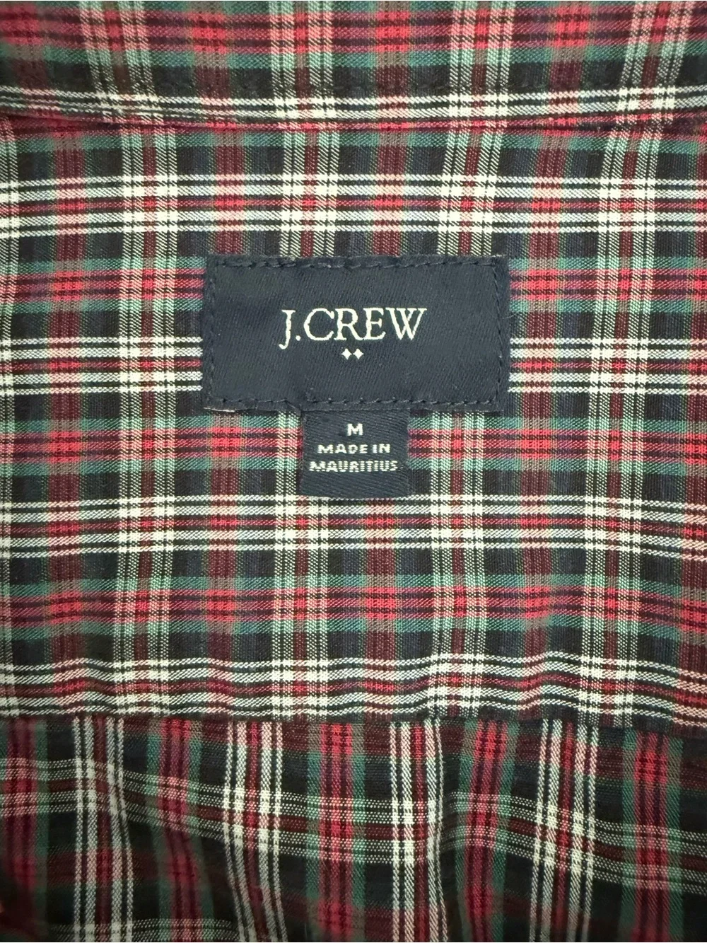 J. Crew Men's Red Navy Plaid Button-Down Shirt size Medium 100% Cotton